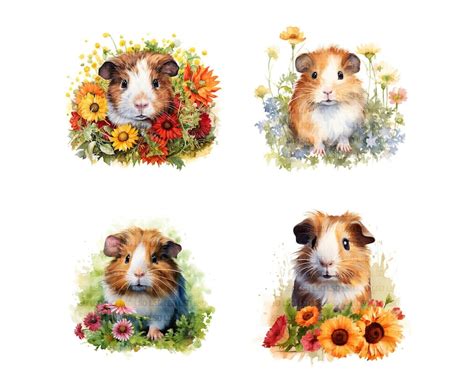 20 Guinea Pigs Watercolor Guinea Pigs Clipart Images Pack Sublimation