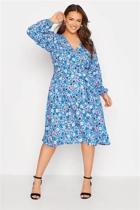 Yours London Plus Size Blue Floral Print Wrap Dress Yours Clothing