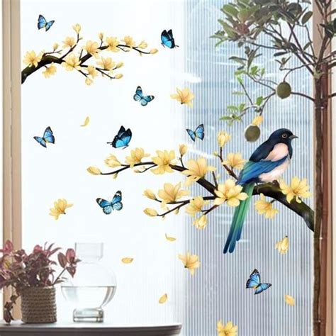 Stickers Fenetre Oiseaux Autocollant Fen Tre Fleurs Papillons Sticker