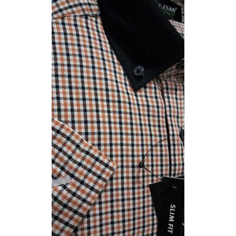 Jual ALISAN Original Kemeja Salur Kotak Slim Fit Lengan Pendek Kerah