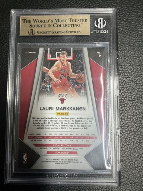 2017 18 Panini Mosaic 9 RC Lauri Markkanen Silver Prizm Bulls BGS 9 5