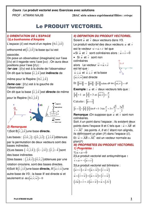 Produit Vectoriel Cours Et Exercices Corrigés Alloschool