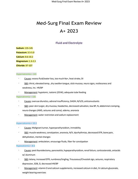 Solution Med Surg Final Exam Review A 2023 Studypool