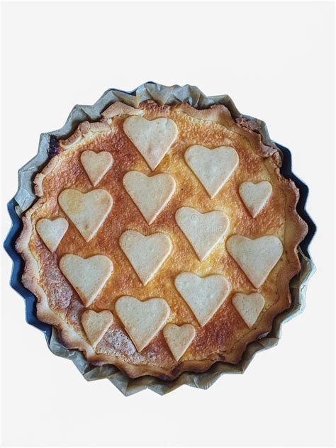 Homemade Shortcrust Cake Decorated With Heart Shape Cookies Isolated On