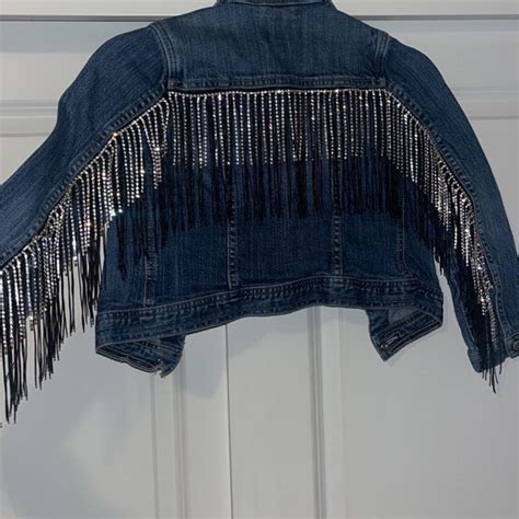 Rhinestone Fringe Jean Jacket Etsy