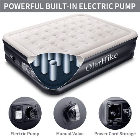 OlarHike Queen Air Mattress With Built In Pump For Guests Inflatable