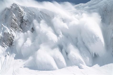 Cascading Avalanche Of Snow And Ice Rushing Down Mountain Peaks