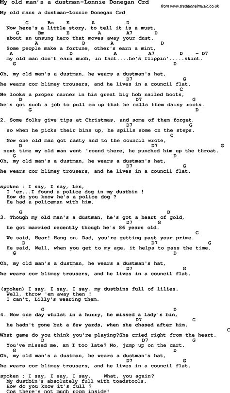 Skiffle Lyrics For My Old Mans A Dustman Lonnie Donegan With Chords