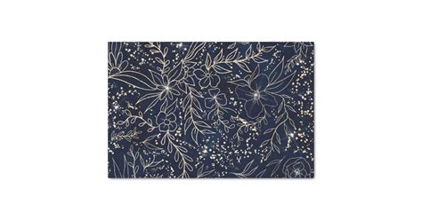 Gold foil floral confetti pattern chic navy blue tissue paper | Zazzle