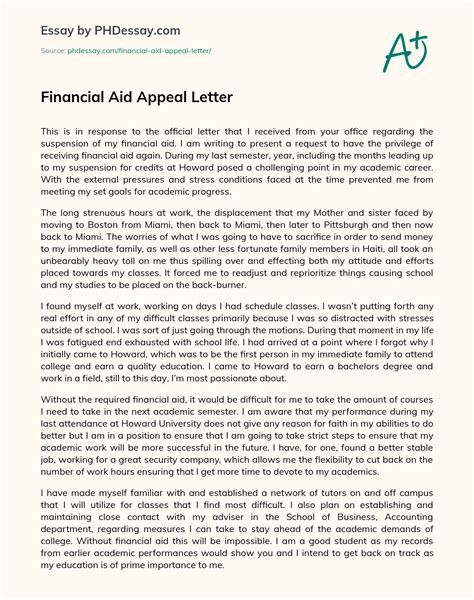 Financial Aid Appeal Letter College Essay Example 500 Words