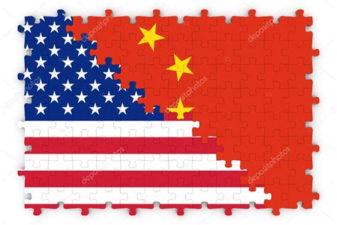 Imagen Del Concepto De Relaciones Estadounidenses Y Chinas Banderas De China Y Los Estados