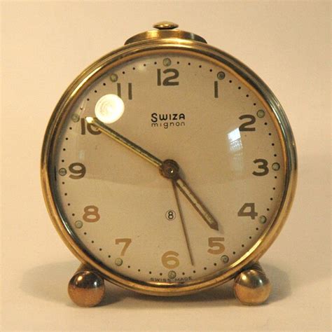 Swiza Mignon Brass Alarm Clock Wind Up 8 Day 7 Jewels Swiss