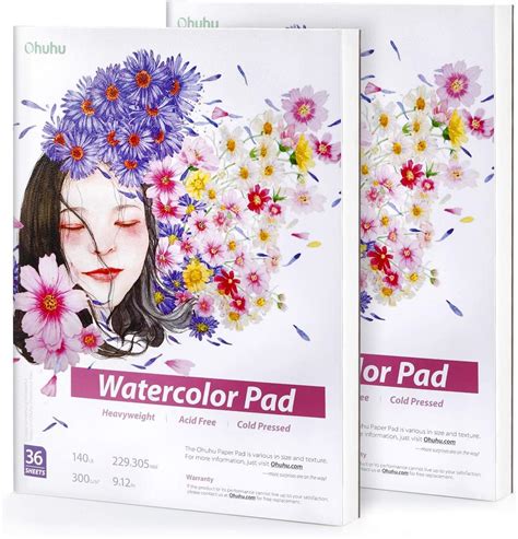 Ohuhu Watercolor Paper Pad Sketchbooks 2 Pack 9x12in 140 Lb 300 Gsm Heavyweight