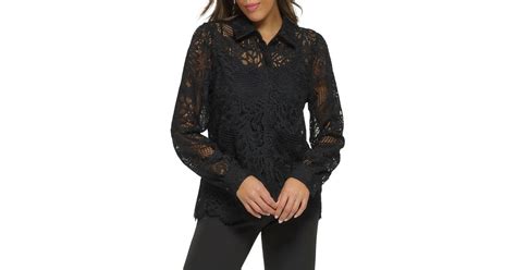 Donna Karan Long Sleeve Lace Blouse In Black Lyst