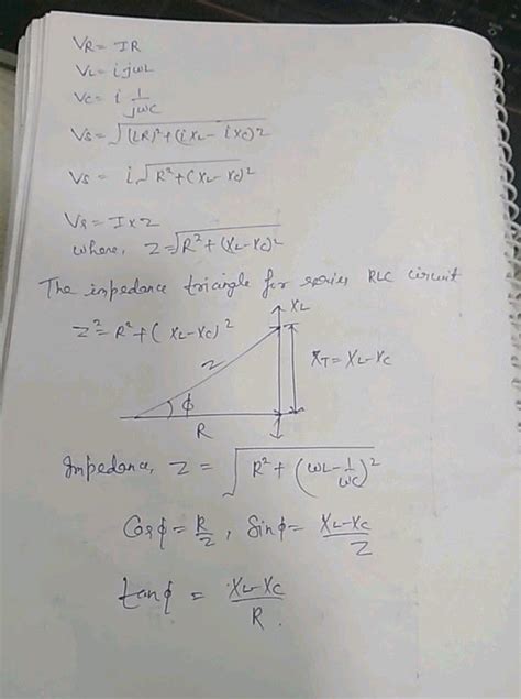 Derive An Expression For Impedence And Current In The Series Lcr Circuit Using Phasor Diagram