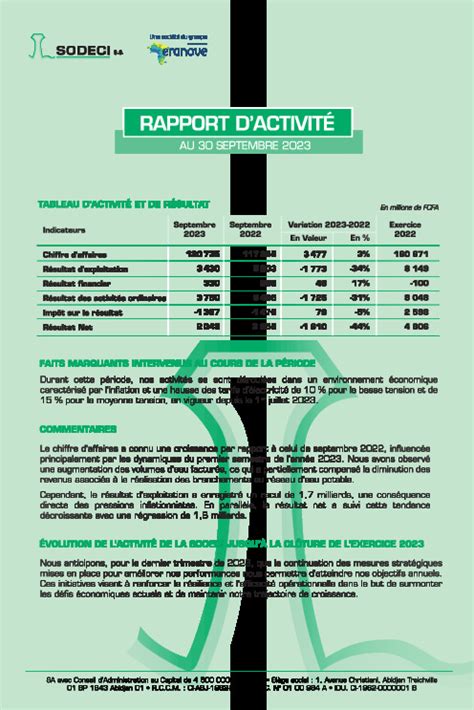 Rapport D Activit S Me Trimestre Sode Ci Abidjan Net Documents