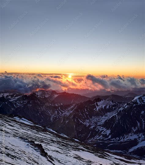 Sunset View From Berlin Camp At Meters On Aconcagua Provincial