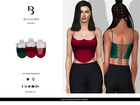 The Sims Resource Lace Up Back Satin Corset In 2024 Sims Low Cut