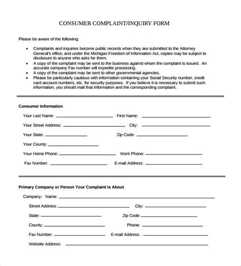 Consumer Complaint Form 9 Download Free Documents In Pdf Word