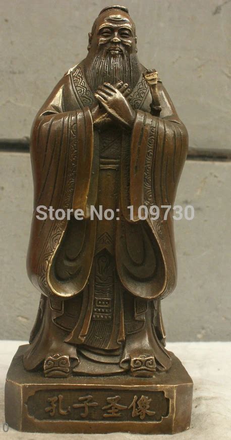 Bir 001429 Chinese China Folk Culture Handmade Old Brass Bronze Statue Confucius Sculpture In