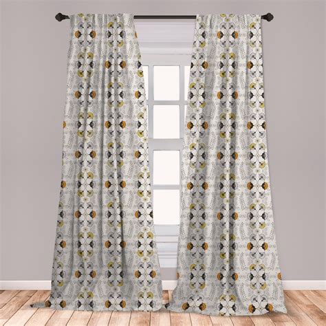 Grey And Yellow Curtains 2 Panels Set Paisley Style Flowers Ivy Swilrs