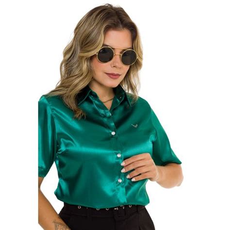 Camisa De Cetim Manga Curta Verde Ivy Fyorella