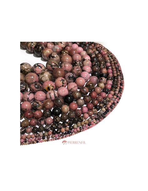 Fil De Perles Ronde En Rhodonite Rose Vein Noire Naturelle Paris Et