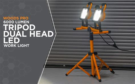 WOODS PORTABLE LED DUAL HEAD WORK LIGHT ON A STEEL TRIPOD 2X 3000LM