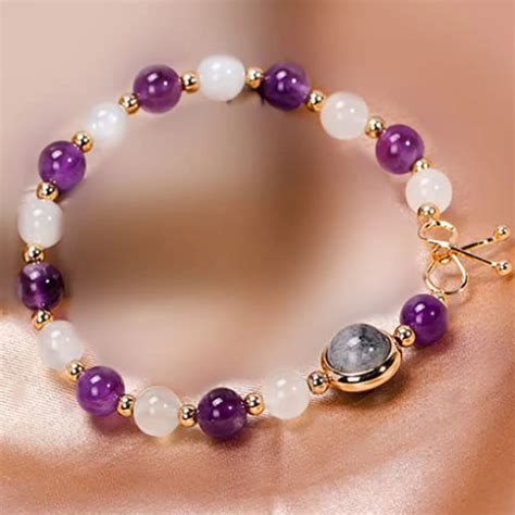 Women Bracelets Healing Balance Nuggets Natural Amethysts Purple