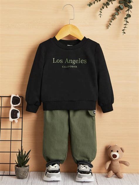 SHEIN Bebé niño Pullover con estampado de letra Pantalones con