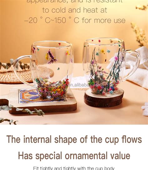 Wholesale High Borosilicate Glass Double Wall Cup With Dry Flower