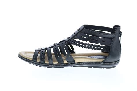 Earth Gladiator Womens Black Leather Zipper Gladiator Sandals Shoes