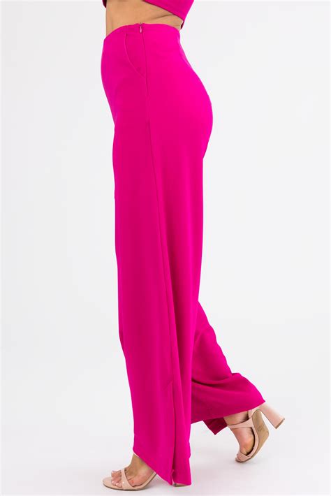 Shesky Magenta Wide Leg Side Slit Knit Pants Lime Lush Boutique