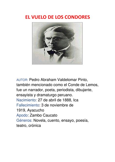 EL Vuelo DE LOS Condores EL VUELO DE LOS CONDORES AUTOR Pedro