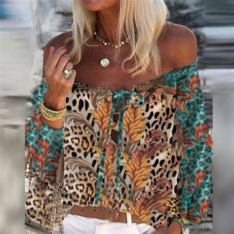 Sonicelife Summer Vintage Floral Print Boho Blouses Women Off