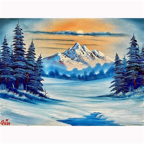 Bob Ross Class Winter Evergreens Oil Painting Captured On Canvas