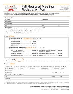 Fillable Online Anfponline Fall Regional Meeting Registration Form