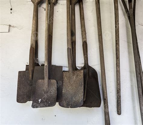 Rusty Vintage Spades Gardening Shovel Building Photo Background And