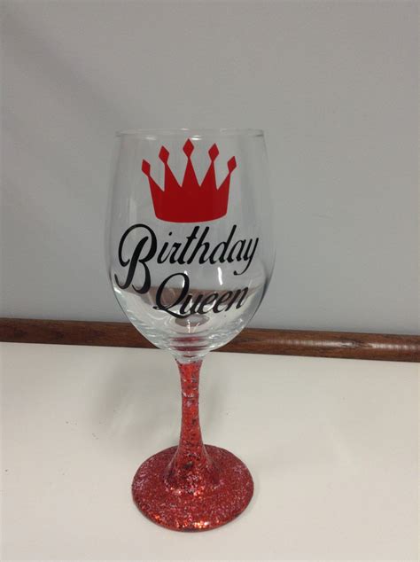 Birthday Queen Glitter Wine Glass Etsy