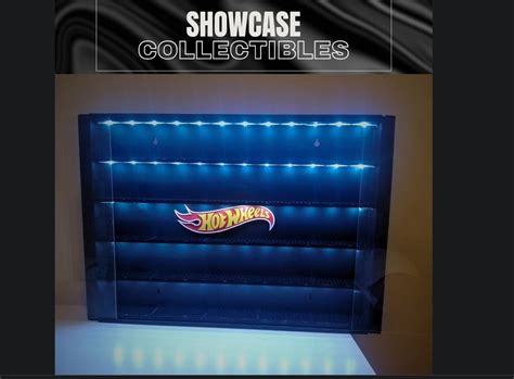 Display Case For Hot Wheels Cars With LED Lighting Wall Mountable Sliding Doors Scale Cars