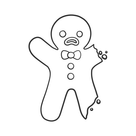 Gingerbread Man Cookie With Bite Outline Doodle Cartoon Illustration