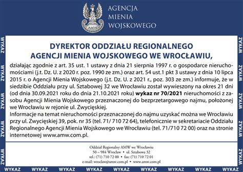 Dyrektor Oddzia U Regionalnego Amw We Wroc Awiu Informuje E Zosta