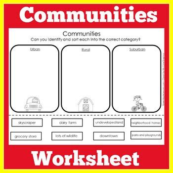 Urban Suburban Rural Sort Worksheet by Green Apple Lessons | TpT