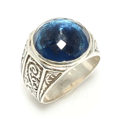 925 Sterling Silver Round Sapphire Stone Men Ring