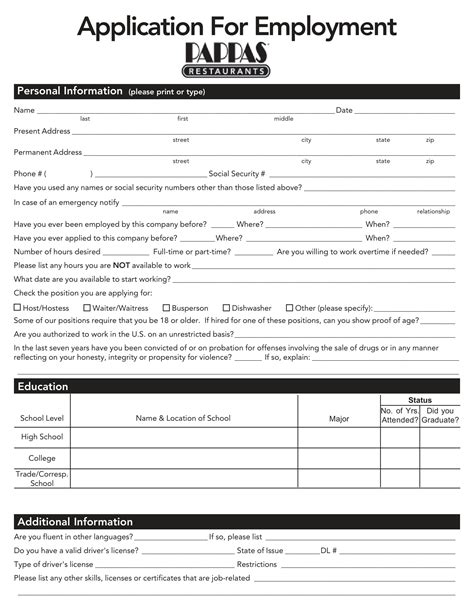 Free Restaurant Application Forms In Pdf Ms Word Restaurant