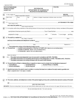 Fillable Online Courts Mi PC625 Petition For Appointment Of Guardian Of