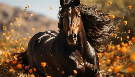 Premium AI Image | Running stallion in a meadow enjoying freedom and ...