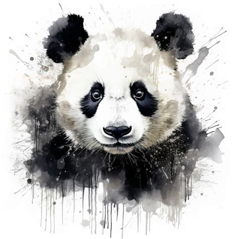 El Oso Panda Ilustrado Con Salpicaduras De Pintura En Acuarela Foto