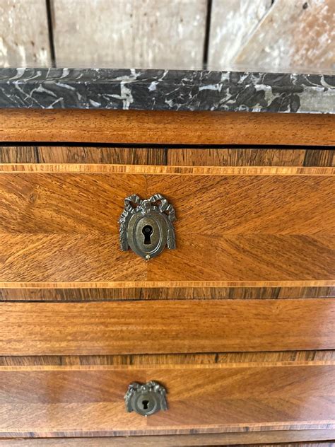 Th Century Mixed Wood Inlaid Lingerie Chest Of Drawers With Marble Top For Sale At StDibs