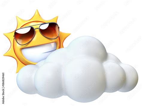 Weather icon Sunny with clouds, sun emoji with cartoon cloud 3d ...